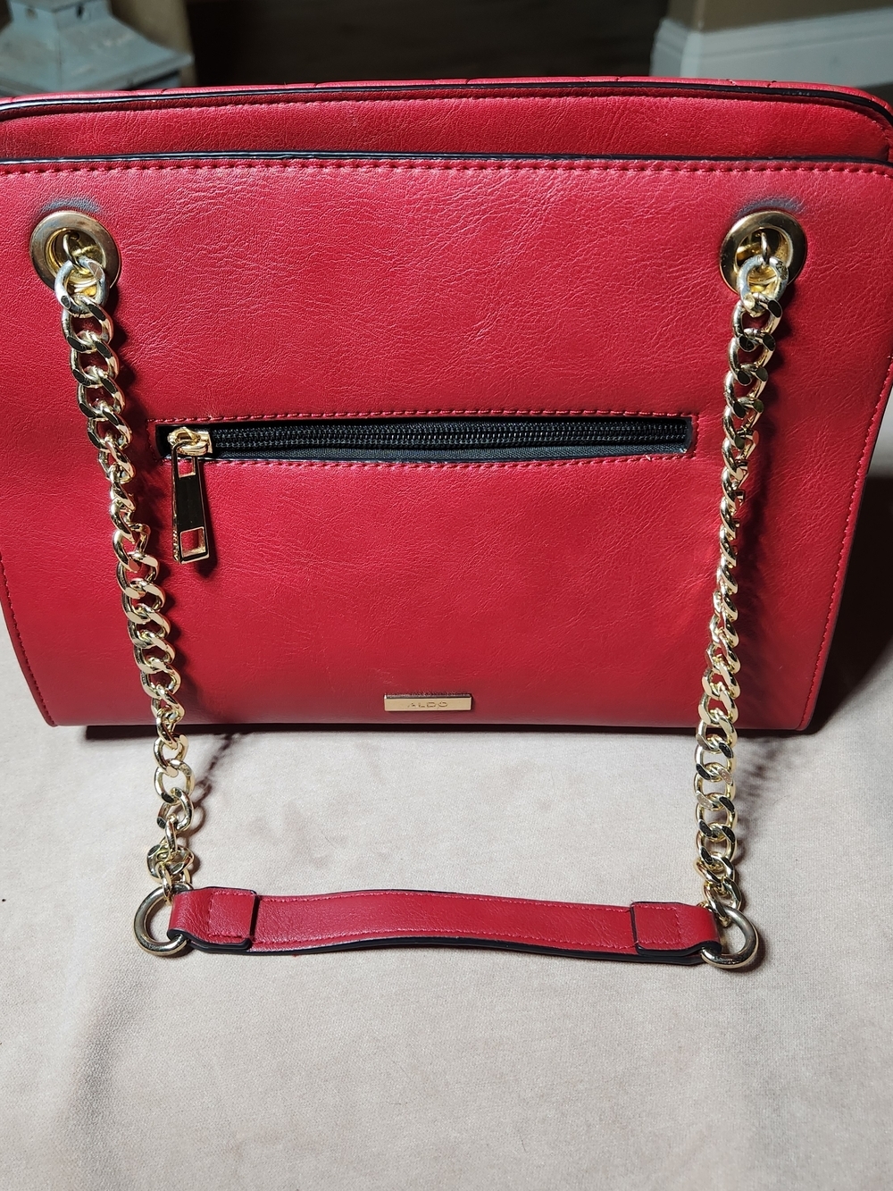 ALDO Quilted Red Chain-Handle Shoulder Bag Faux Leather - Picture 2 of 11